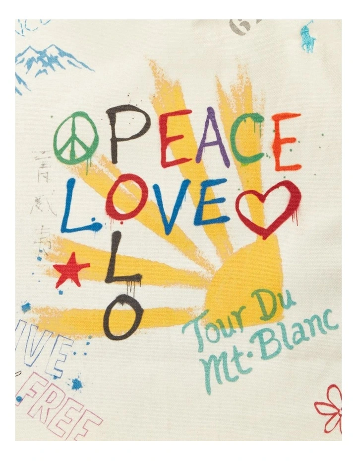 Peace Love Polo Canvas Shopper Tote in White image 5
