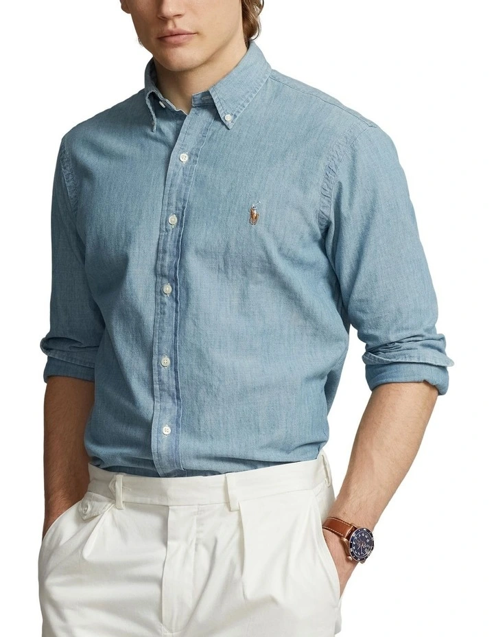 Classic Fit Chambray Shirt in Blue image 1