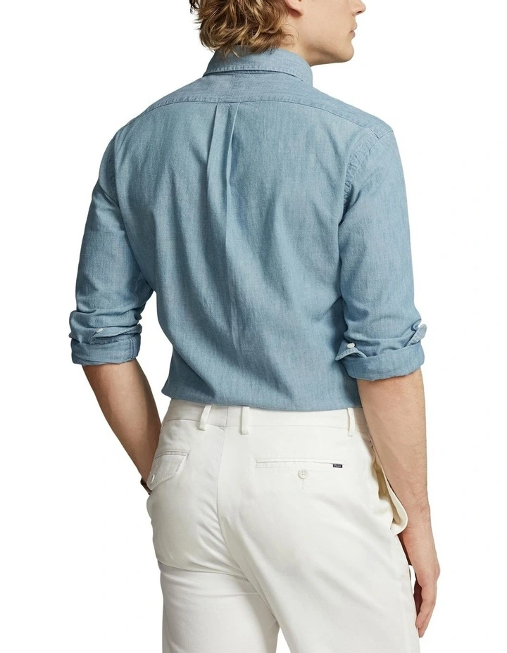 Classic Fit Chambray Shirt in Blue image 2