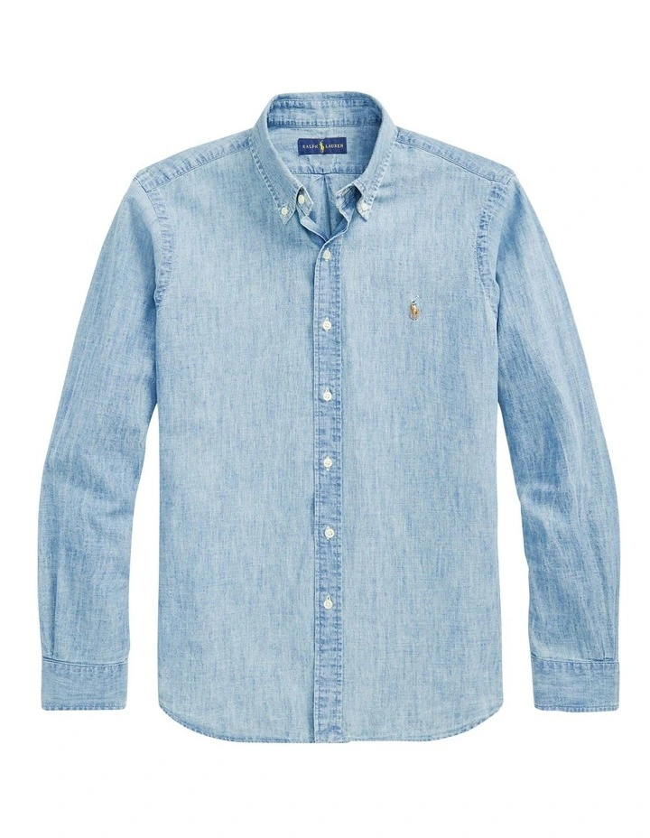Classic Fit Chambray Shirt in Blue image 4