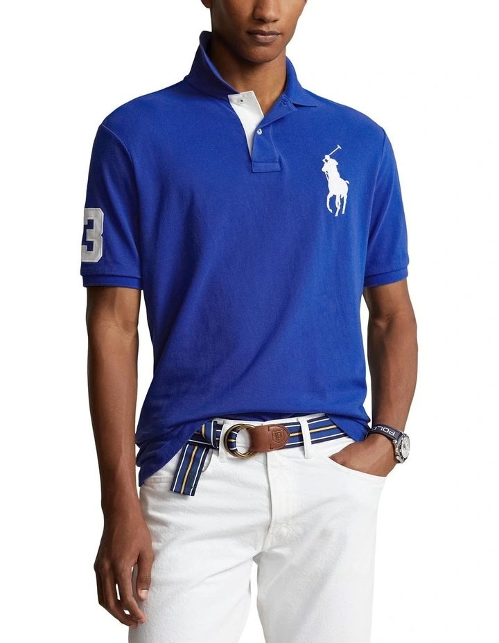 Polo Ralph Lauren Custom Slim Fit Big Pony Mesh Polo Shirt in Blue | MYER
