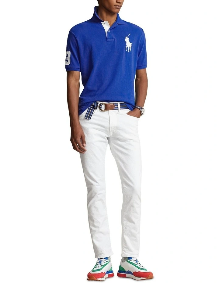 Polo Ralph Lauren Custom Slim Fit Big Pony Mesh Polo Shirt in Blue | MYER