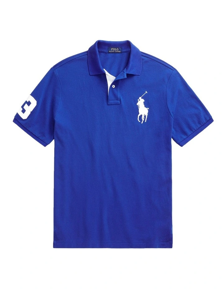 Polo Ralph Lauren Custom Slim Fit Big Pony Mesh Polo Shirt in Blue | MYER