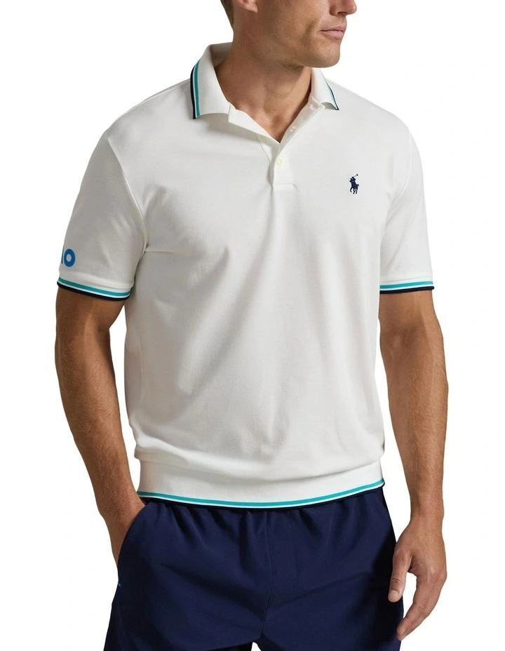 Australian Open Stretch Mesh Polo Shirt in White image 1
