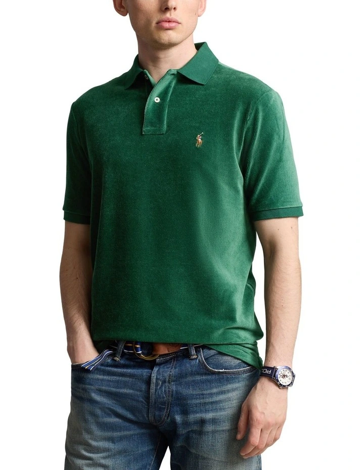 Classic Fit Knit Corduroy Polo Shirt in Green image 1