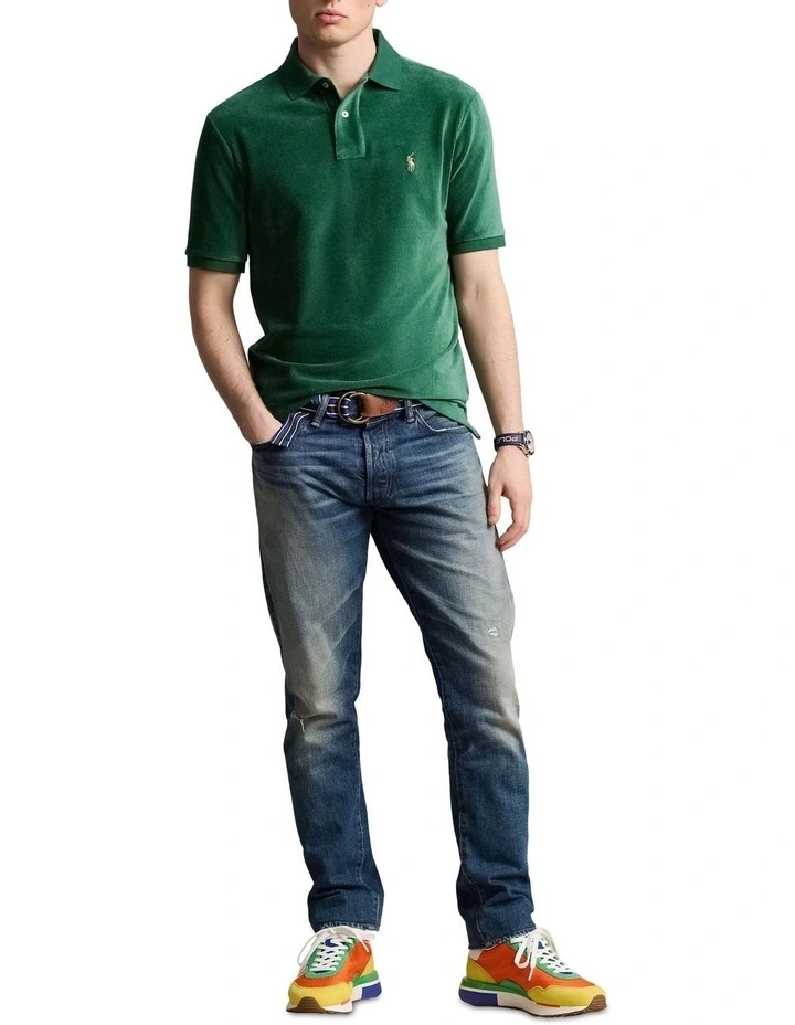 Classic Fit Knit Corduroy Polo Shirt in Green image 3