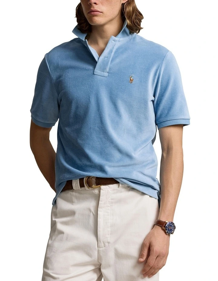 Classic Fit Knit Corduroy Polo Shirt in Blue image 1