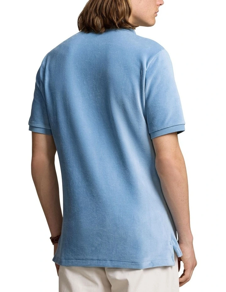 Classic Fit Knit Corduroy Polo Shirt in Blue image 2