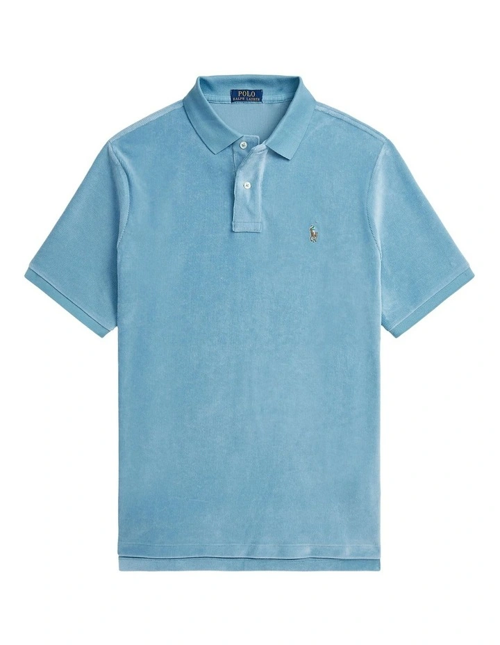 Classic Fit Knit Corduroy Polo Shirt in Blue image 4