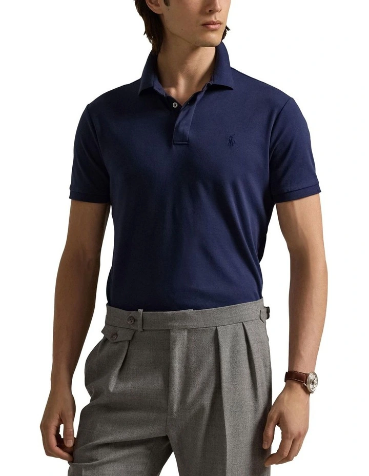 Classic Fit Soft Cotton Polo Shirt in Navy image 1