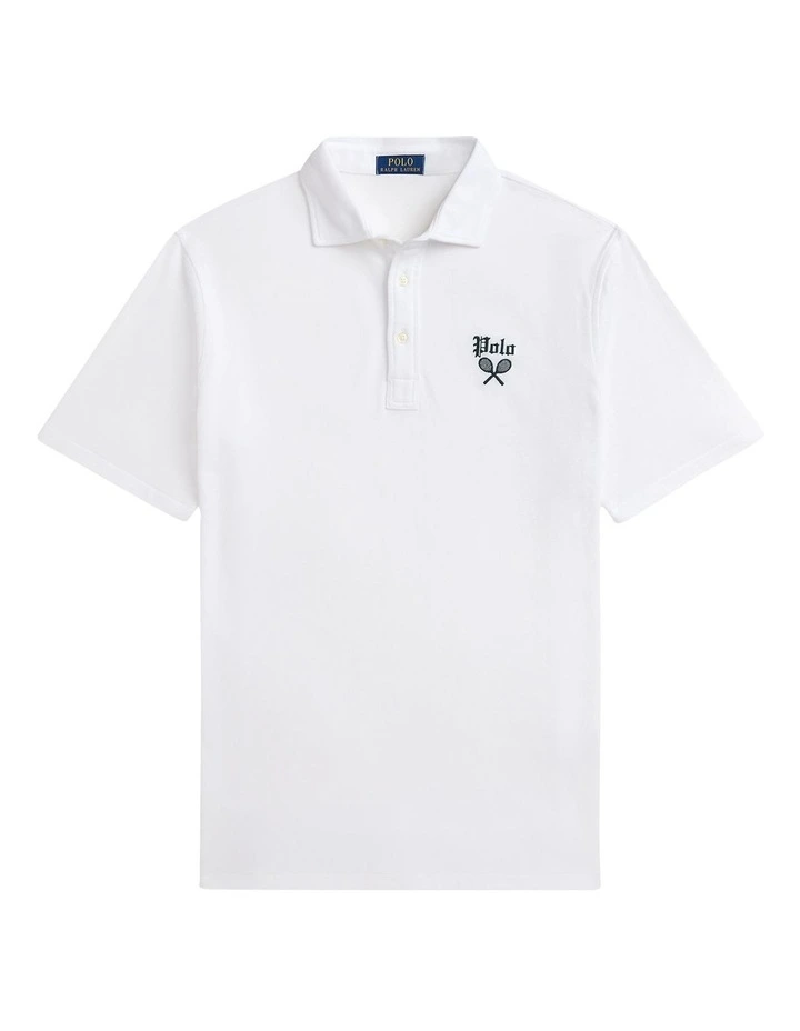Classic Fit Tennis-Crest Mesh Polo Shirt in White image 4