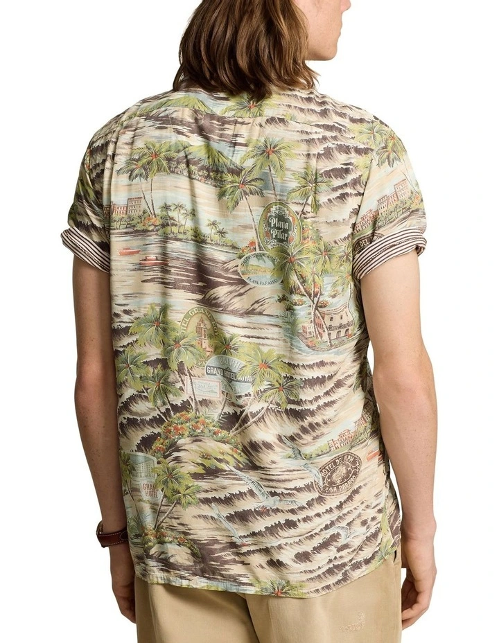 Classic Fit Beach-Print Camp Shirt in Multi image 2