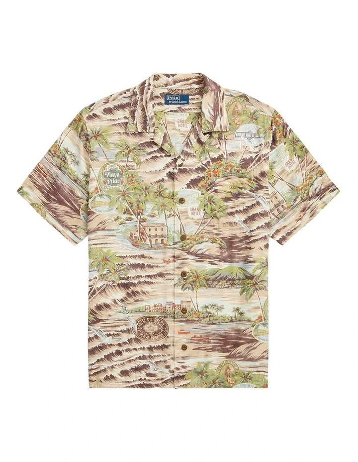 Classic Fit Beach-Print Camp Shirt in Multi image 4