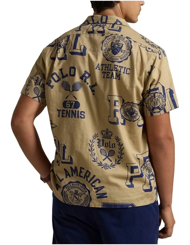 Classic Fit Cotton-Linen Camp Shirt in Beige image 2