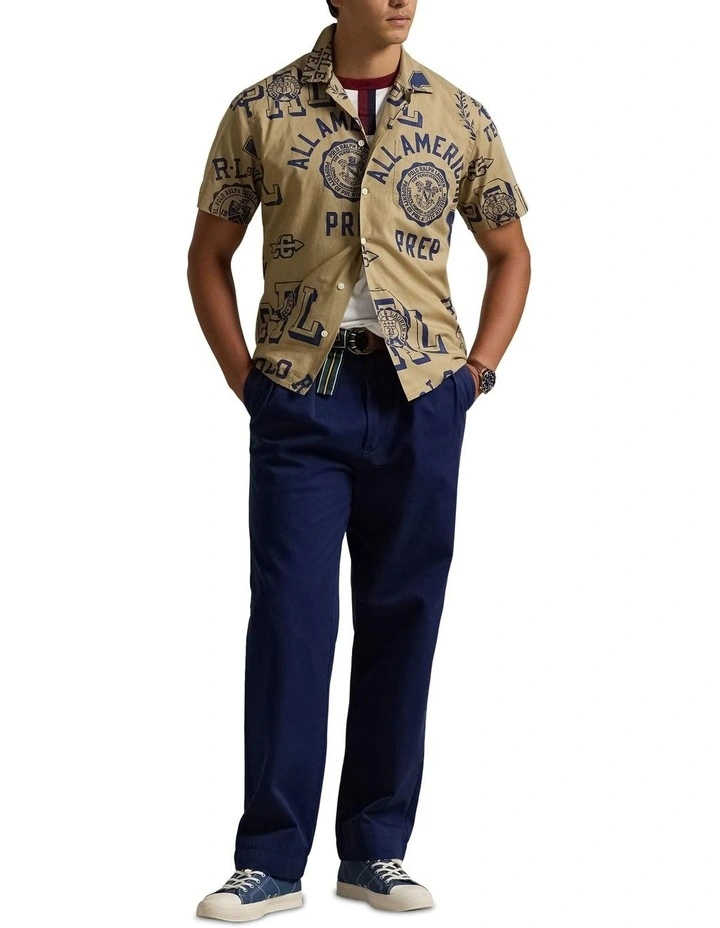 Classic Fit Cotton-Linen Camp Shirt in Beige image 3