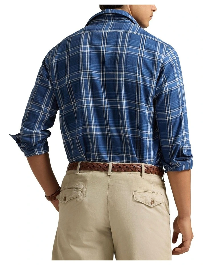 Classic Fit Plaid Linen-Cotton Workshirt in Blue image 2