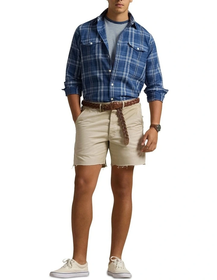 Classic Fit Plaid Linen-Cotton Workshirt in Blue image 3