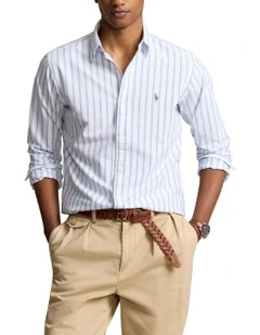 Classic Fit Striped Oxford Shirt in White