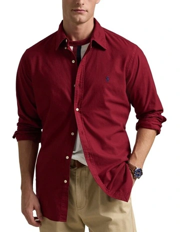 Classic Fit Garment Dyed Oxford Shirt in Red