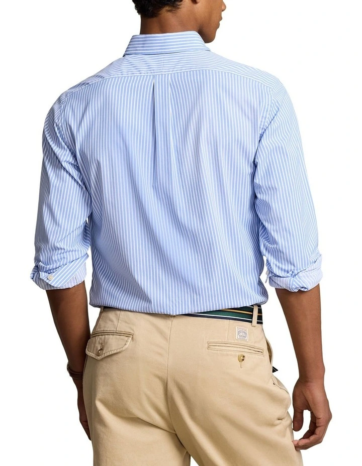 Classic Fit Striped Performance Shirt in Blue image 2