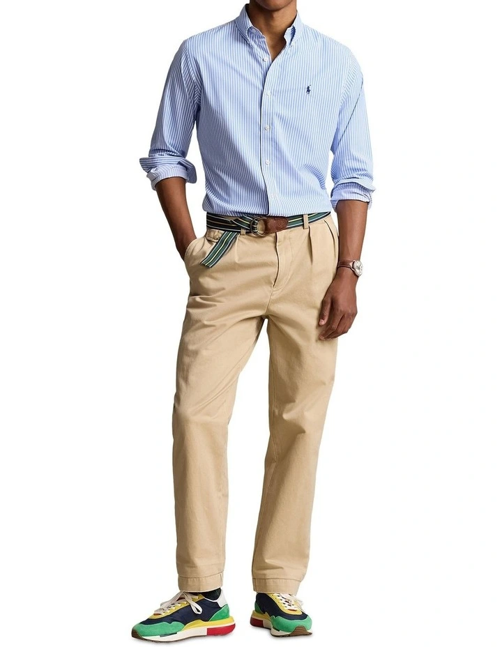 Classic Fit Striped Performance Shirt in Blue image 3