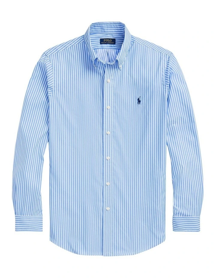 Classic Fit Striped Performance Shirt in Blue image 4