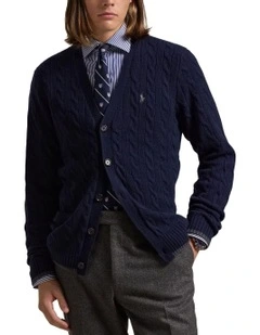 Cable-Knit Wool-Cashmere Cardigan in Blue