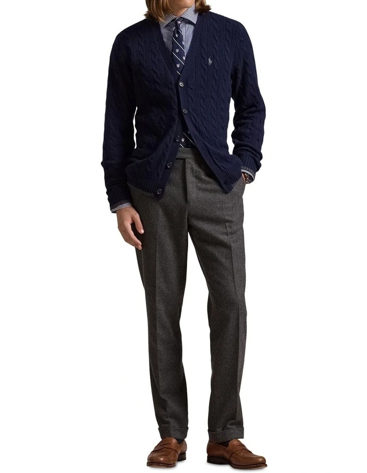 Cable-Knit Wool-Cashmere Cardigan in Blue image 3