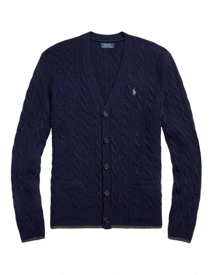 Cable-Knit Wool-Cashmere Cardigan in Blue image 4