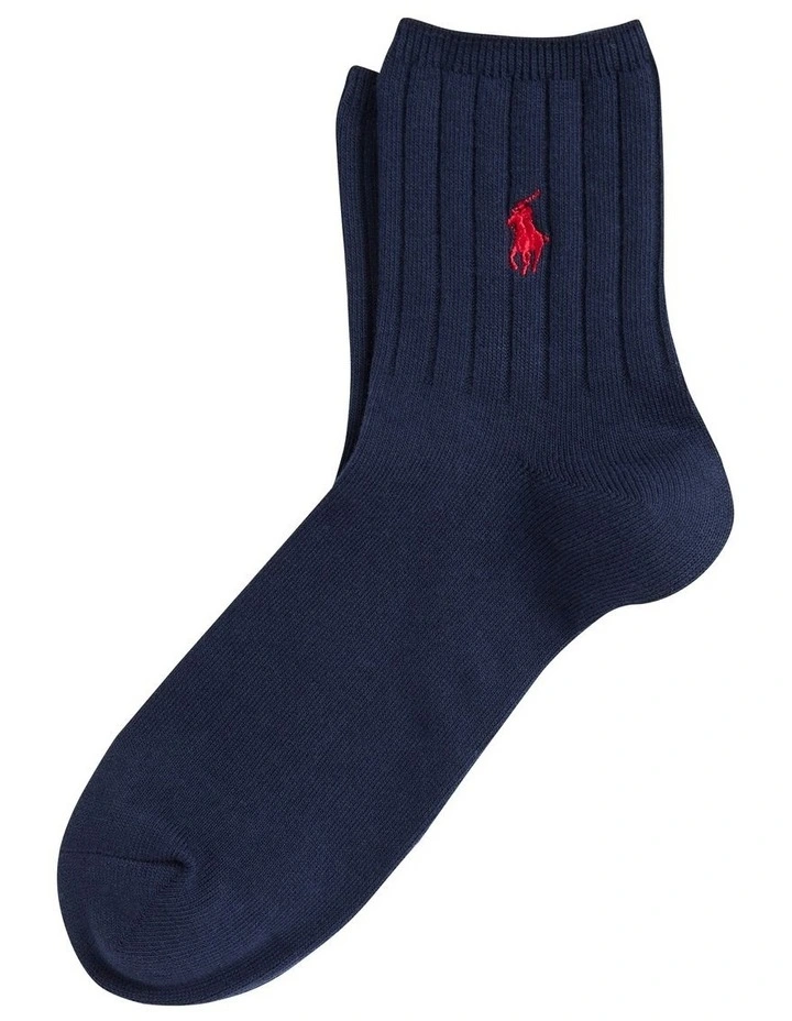 Ribbed Cotton-Blend Ankle Socks in Navy image 1