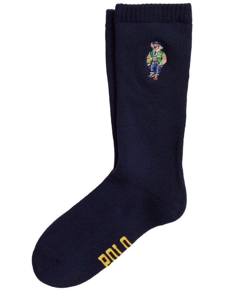 Polo Bear Cushioned Cotton-Blend Socks in Navy image 1