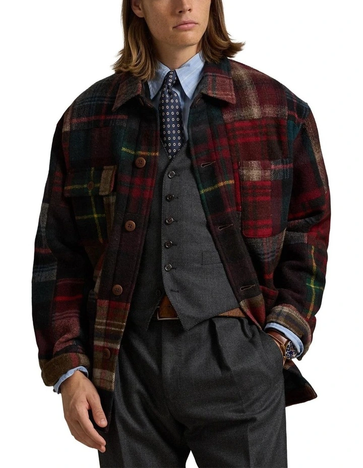 Plaid Patchwork Wool Jacket in Multi image 1
