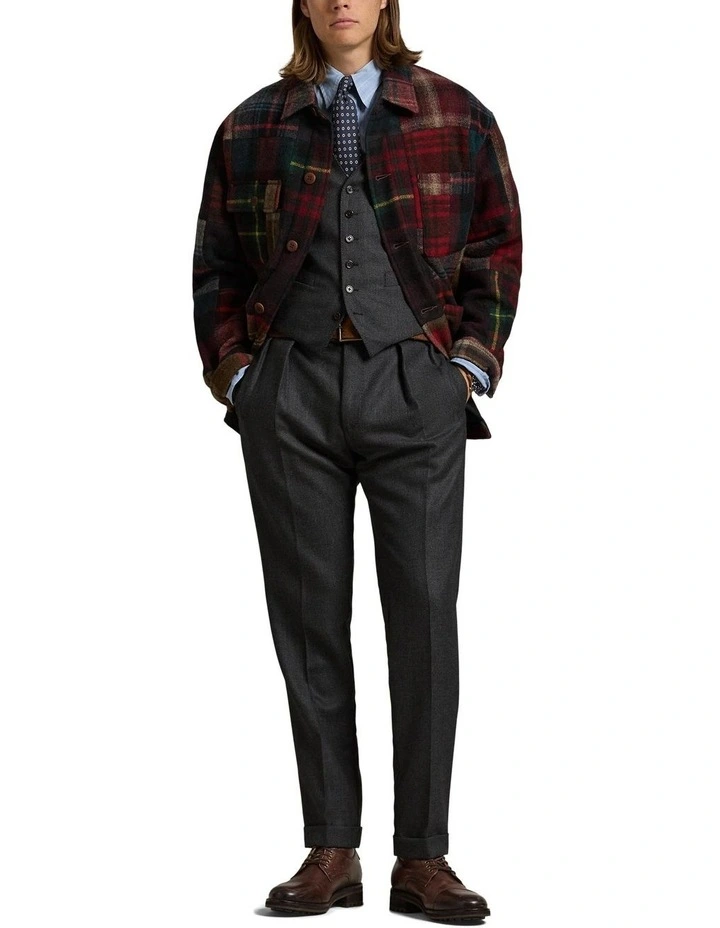Plaid Patchwork Wool Jacket in Multi image 3