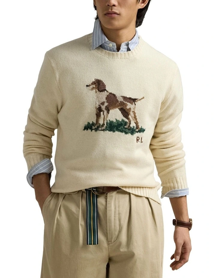 Dog-Intarsia Wool Sweater in Natural image 1