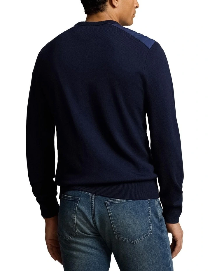 Contrast Panel Wool Crewneck Sweater in Navy image 2