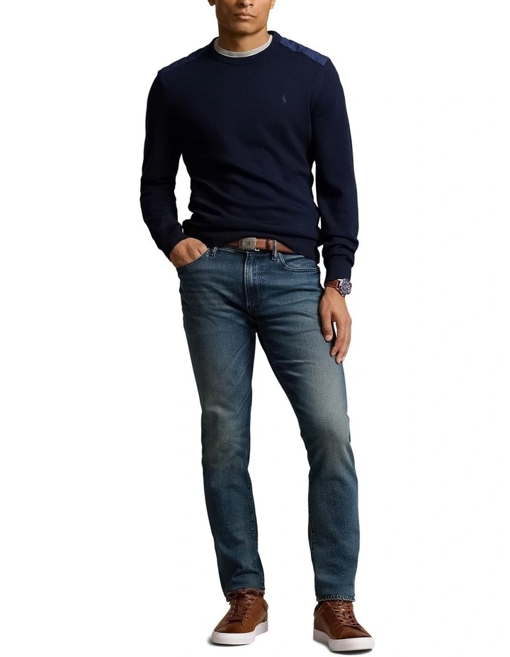 Contrast Panel Wool Crewneck Sweater in Navy image 3