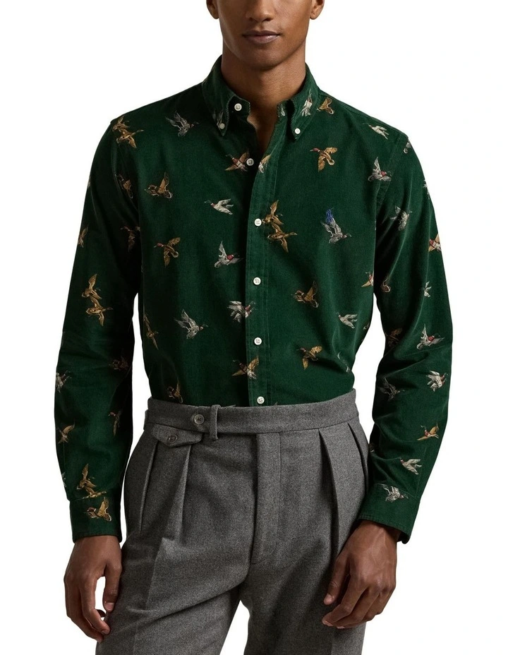 Classic Fit Mallard Print Corduroy Shirt in Multi image 1