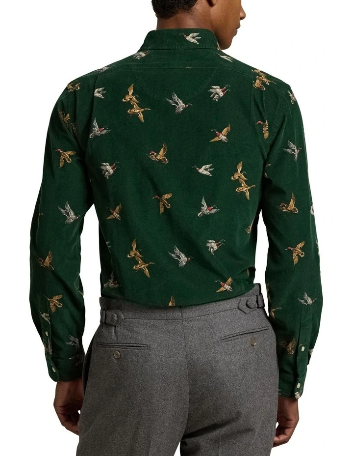 Classic Fit Mallard Print Corduroy Shirt in Multi image 2