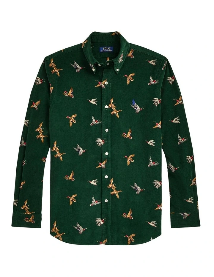 Classic Fit Mallard Print Corduroy Shirt in Multi image 4