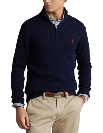 Cotton Quarter-Zip Sweater in Blue