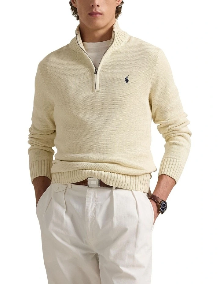 Cotton Quarter-Zip Sweater in Natural image 1