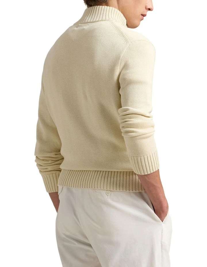 Cotton Quarter-Zip Sweater in Natural image 2