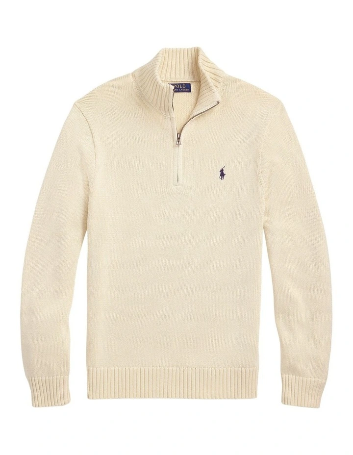 Cotton Quarter-Zip Sweater in Natural image 4
