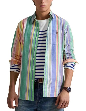 Classic Fit Striped Oxford Shirt in Green
