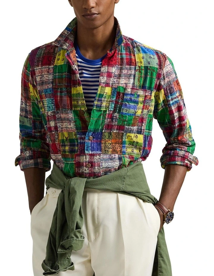 Classic Fit Patchwork Madras Camp Shirt image 1