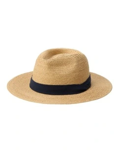 Poplin-Trim Raffia Fedora