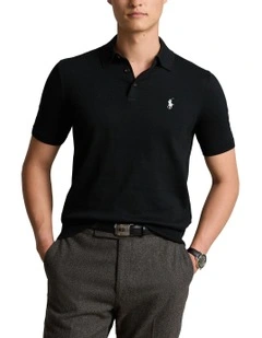 Cotton Polo-Collar Sweater in Black