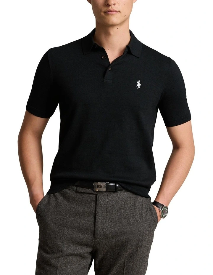 Cotton Polo-Collar Sweater in Black image 1