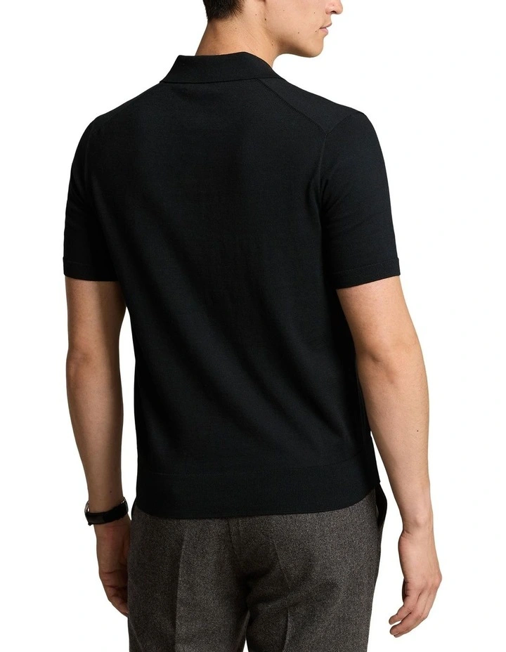 Cotton Polo-Collar Sweater in Black image 2