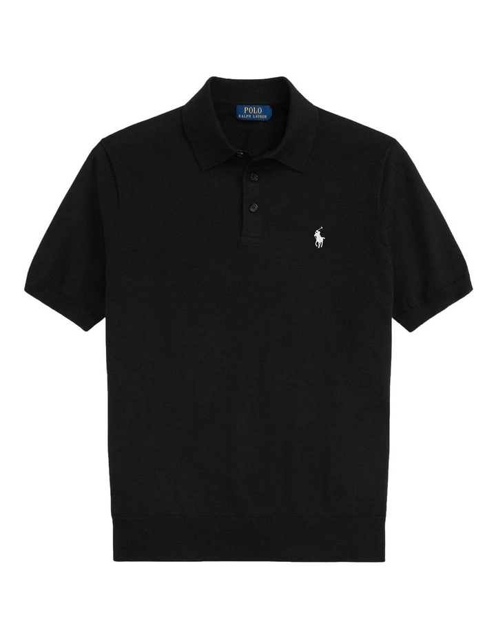 Cotton Polo-Collar Sweater in Black image 4